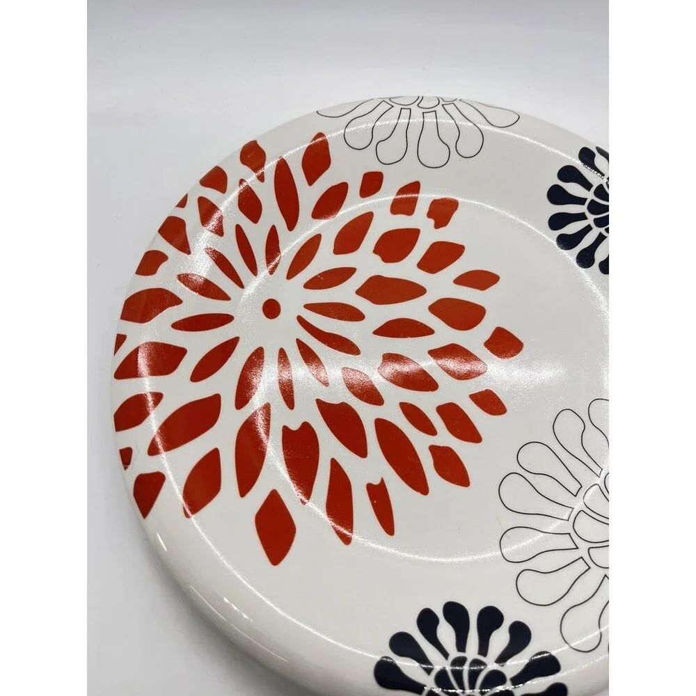 Pier 1 Mod Mum 8' Dessert Salad Plate Red Flower Black White
